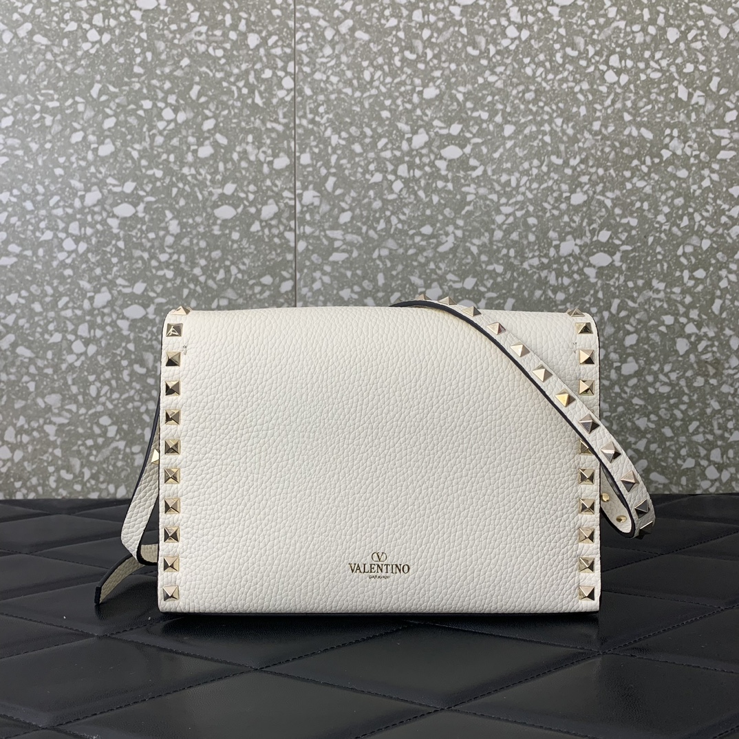 Valentino Garavani Rockstud Crossbody Bag in Ivory Grainy Calfskin